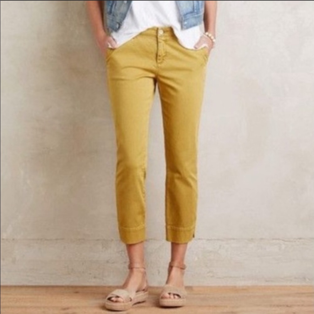 Anthro Pilcro Stet Cropped Ankle Pants Mustard 26